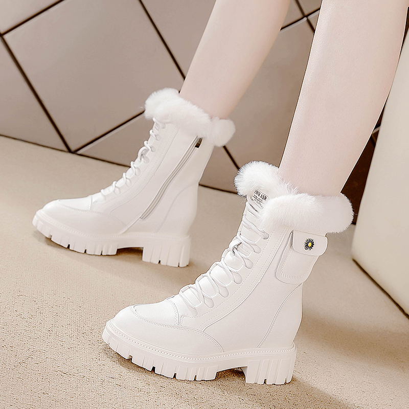 真皮雪地靴女款冬季2025新款加绒保暖棉鞋厚底内增高马丁靴女短靴