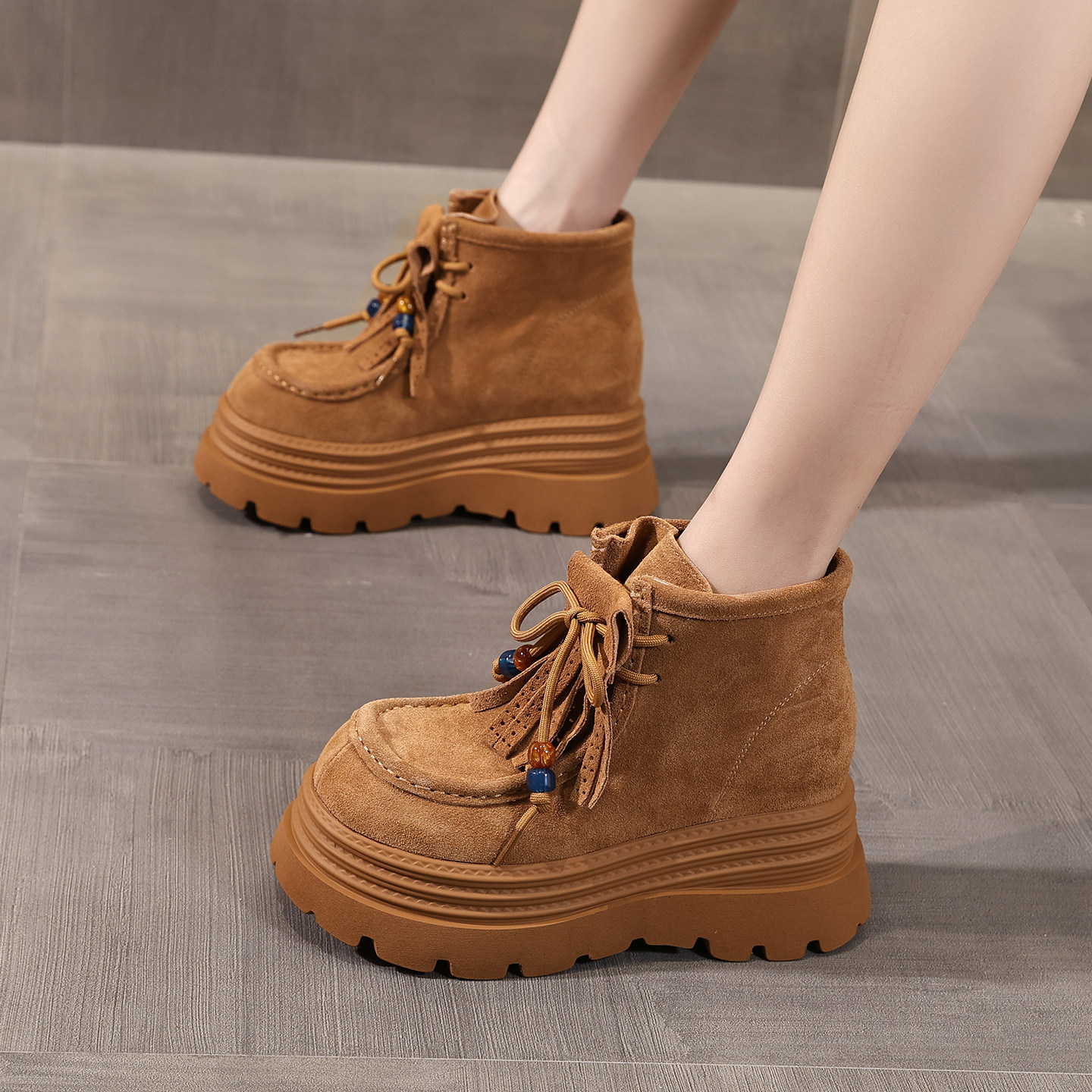 9CM内增高马丁靴女2025秋冬新款小个子厚底爆款真皮休闲短筒靴女