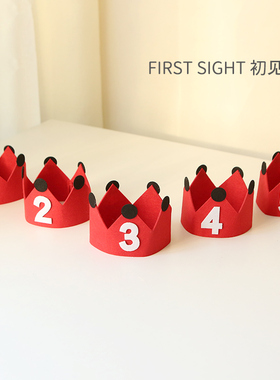 红色皇冠生日帽毛毡帽儿童男女孩周岁头饰派对氛围拍照道具装饰品