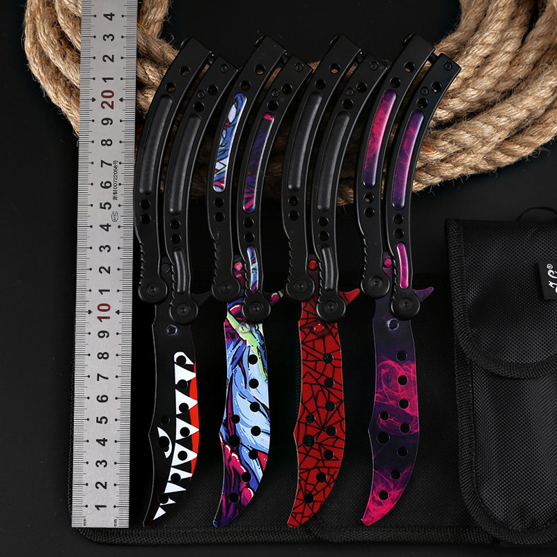 csgo周边蝴蝶刀甩刀折叠练习刀户外防身训练刀全钢小刀耍刀未开刃