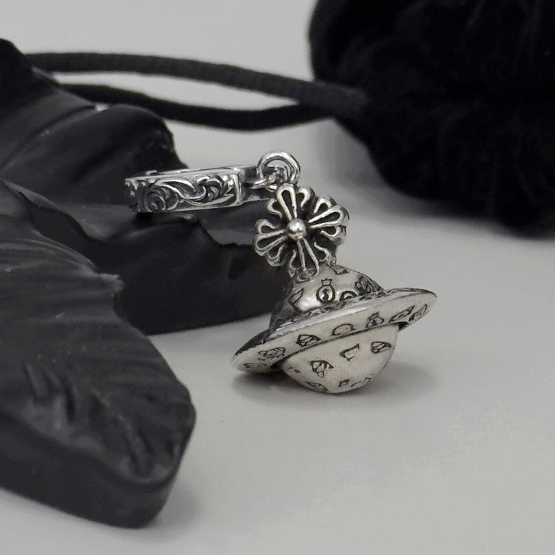 925纯银复古涂鸦星球万能扣活扣银饰吊坠女项链单坠配件3.2*1.8cm