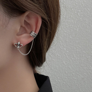 925纯银鸢尾花耳环女一体式耳钉带耳骨夹2026新款爆款高级感耳饰