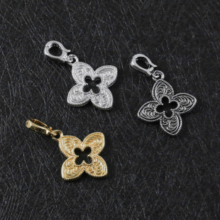 925纯银唐草纹四叶草万能扣活扣单独吊坠单坠女项链银饰配件1.8cm