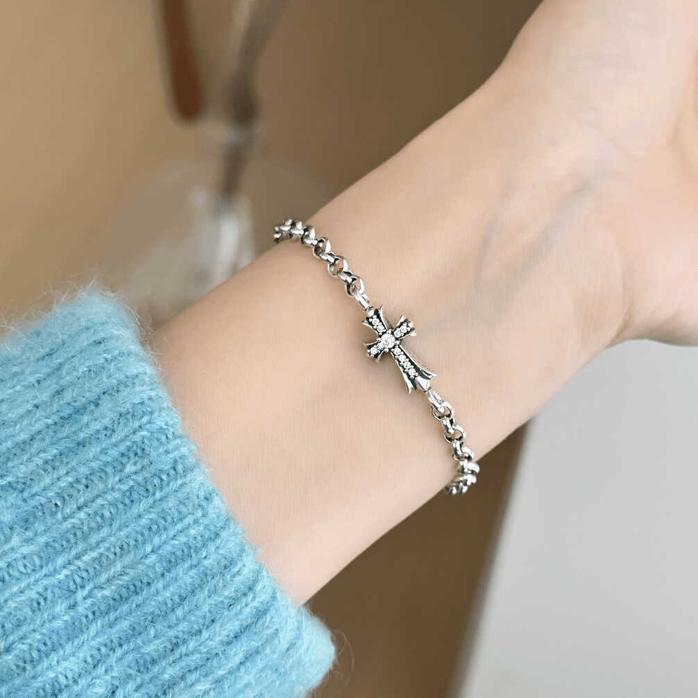 925纯银克克白色锆石十字架手链女轻奢小众精致2025年新款手饰