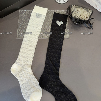 春夏薄款甜美风爱心烫钻小腿袜女