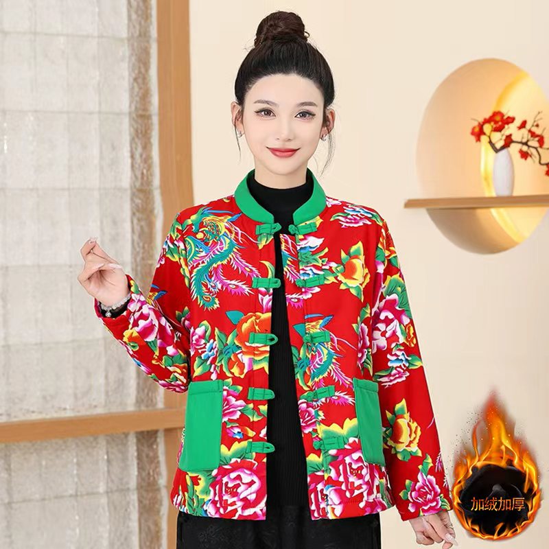加绒外套中式盘扣棉服女装