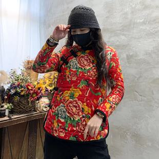 东北大花布丝绵棉衣女装棉服冬修身加厚保暖新娘红色棉袄长袖外套