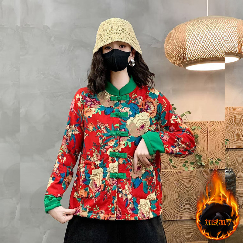 加绒外套中式盘扣棉服女装