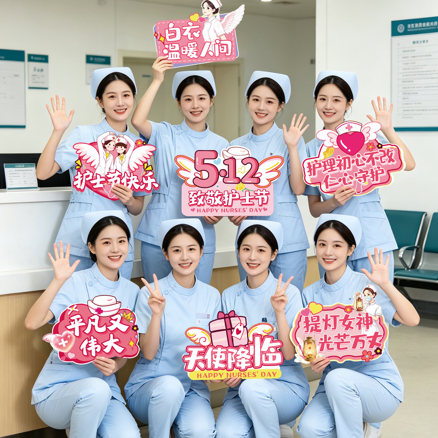 512护士节手举牌装饰场景布置医院白衣天使活动氛围手持拍照道具