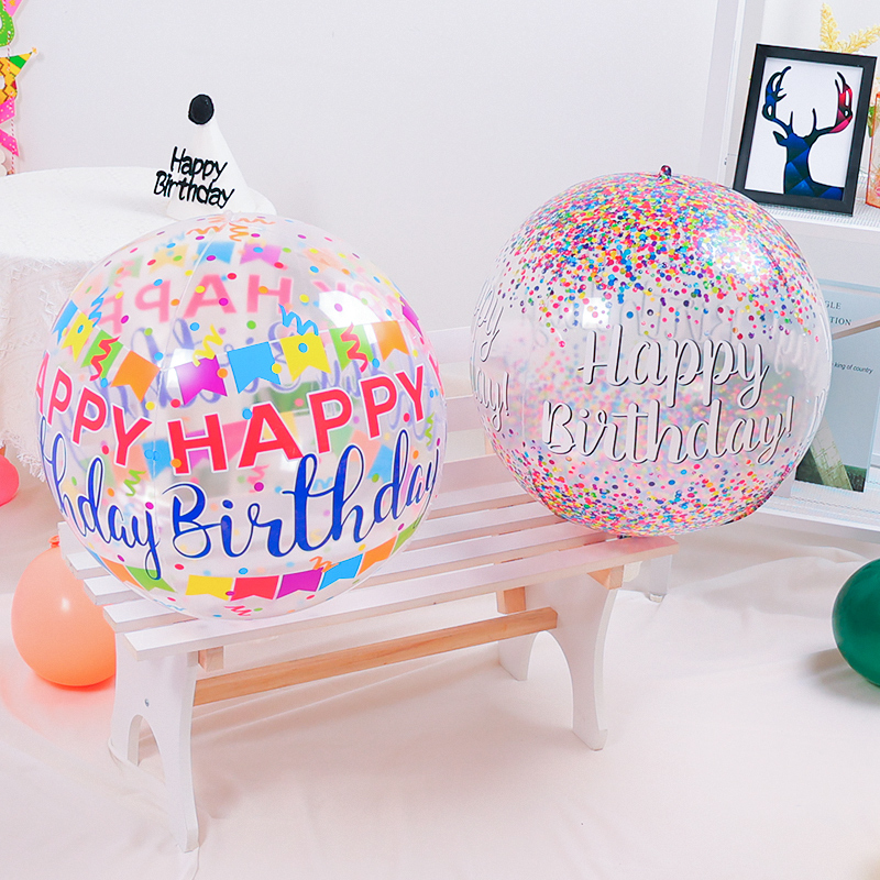 韩国ins透明印花彩色4D波波球气球宝宝儿童生日装饰派对场景布置