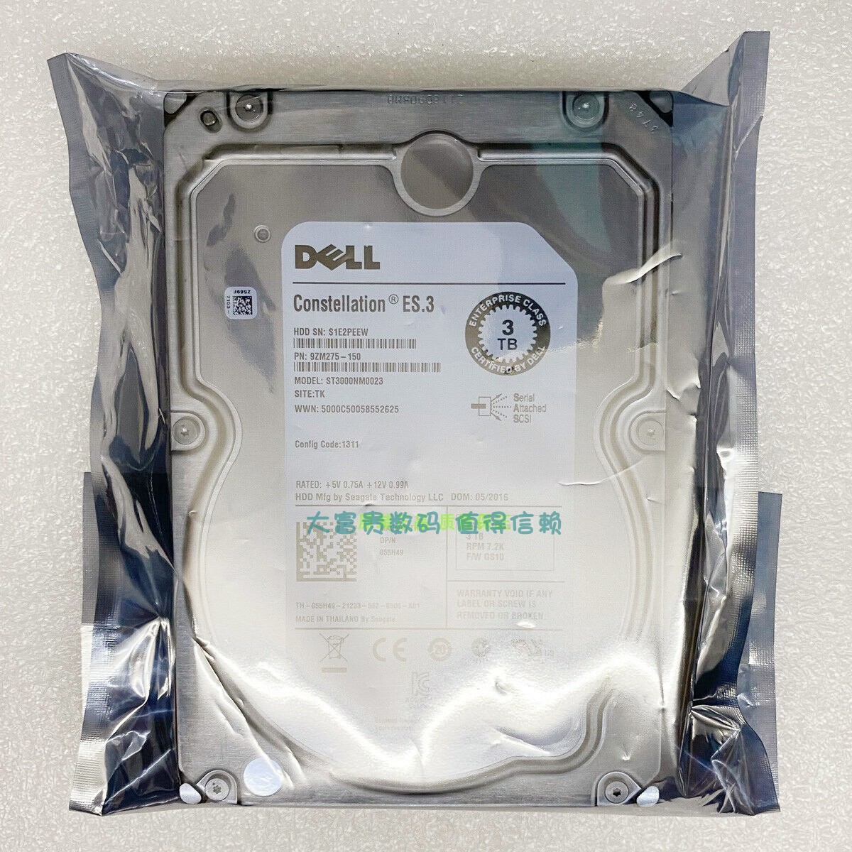 全新3年保 DELL ST3000NM0023 3T 3TB 3.5寸 7.2K SAS 055H49硬盘
