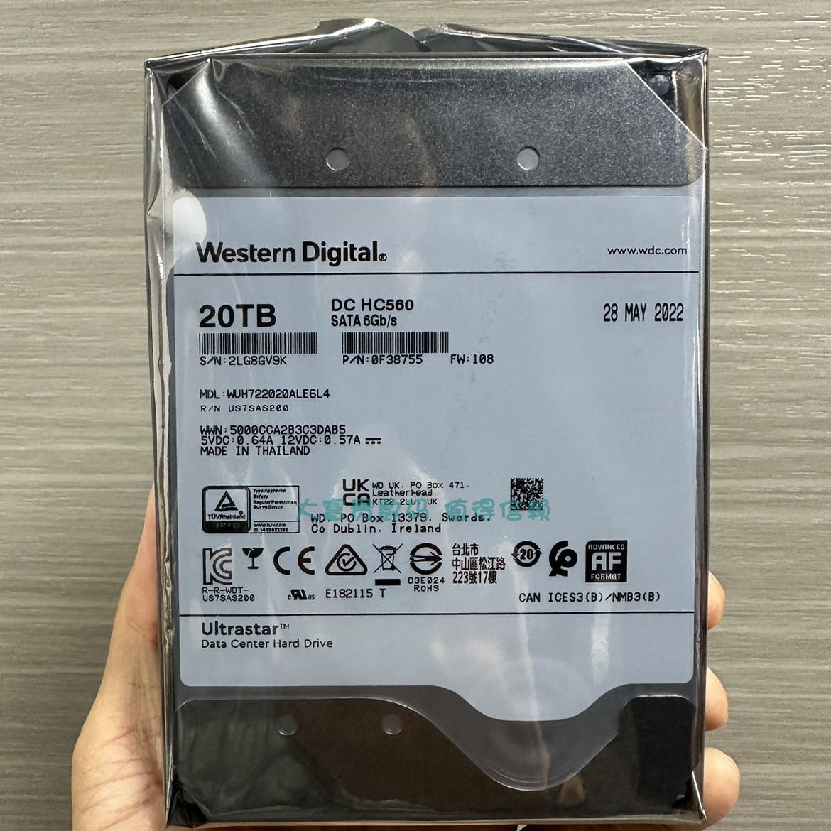 WD/西数HC560 WUH722020ALE6L4 20TB7.2K SATA3氦气企业级硬盘20T