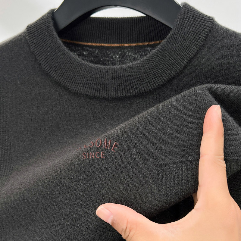 纯羊毛男2025冬季新款圆领毛衣中年加厚保暖针织打底衫爸爸装