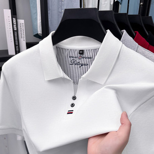 爸爸装 95丝光柔珠棉2025夏新款 翻领宽松半袖 红色短袖 T恤男Polo衫