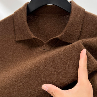 红色翻领羊毛衫男士2025秋季新款毛衣中年薄款打底衫爸爸装