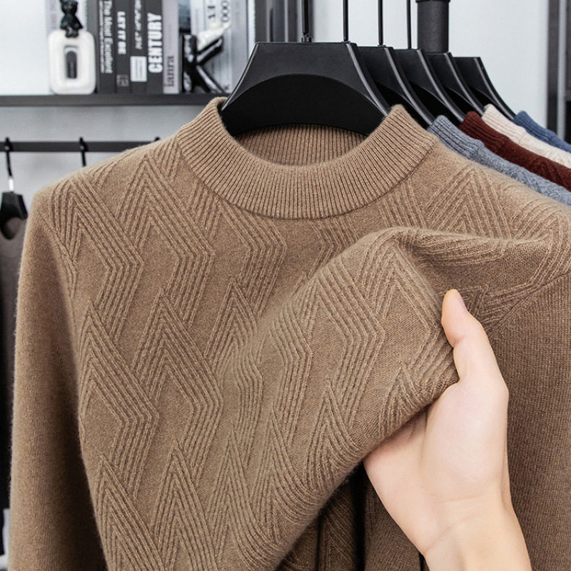 430克9针加厚精纺羊毛衫男2025秋冬圆领纯色毛衣爸爸装打底衫
