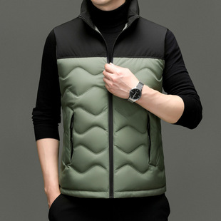 拼接羽绒马甲男2025秋冬轻薄保暖羽绒服背心坎肩90白鸭绒外套