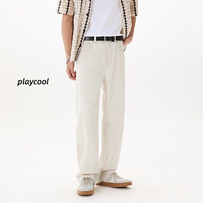 米白莱赛尔棉籽壳老钱风男休闲裤