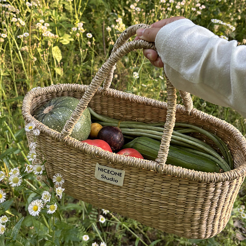 手工编织收纳筐购物篮礼品篮家用水果篮手提买菜篮子野餐篮果蔬篮