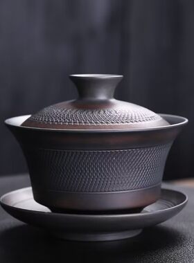 紫陶送礼复古高端品家用大号茶碗
