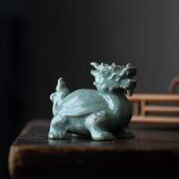 Ceramic dragon turtle tea pet decoration, retro-style tea table decoration, tea art accessories, Ru kiln crackle for wealth and auspicious beast pen holder thumbnail 6