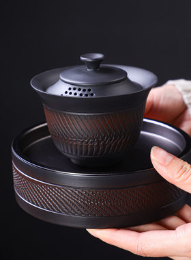 原矿紫陶茶具三才盖盖碗防烫泡茶壶功夫茶具高档壶承盖碗茶具套装