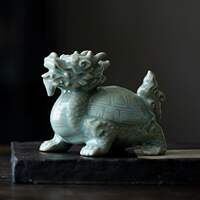 Ceramic dragon turtle tea pet decoration, retro-style tea table decoration, tea art accessories, Ru kiln crackle for wealth and auspicious beast pen holder thumbnail 2