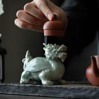 Ceramic dragon turtle tea pet decoration, retro-style tea table decoration, tea art accessories, Ru kiln crackle for wealth and auspicious beast pen holder thumbnail 4