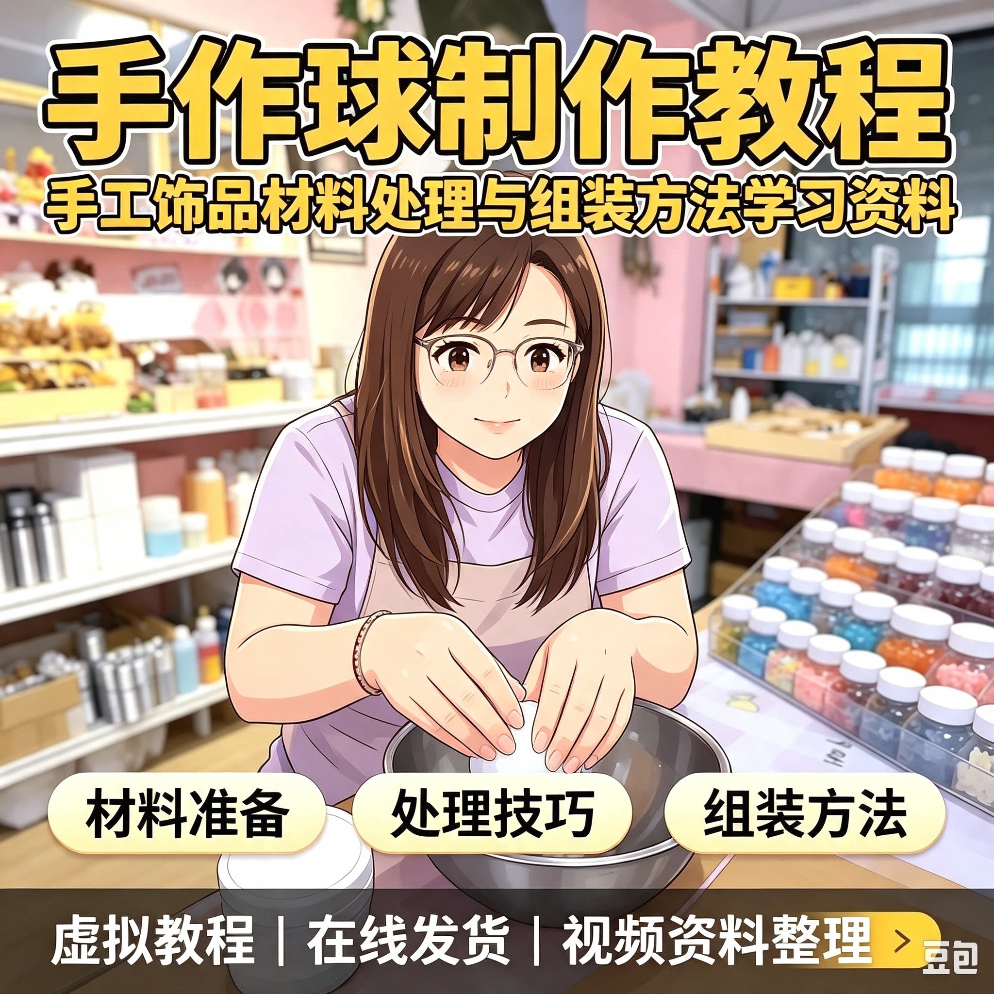 手作球完整制作教程手工饰品材料处理组装步骤实操视频学习资料