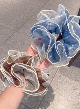 梦幻紫晕染木耳边欧根纱大肠发圈女洋气百搭扎头发头绳丸子头发绳