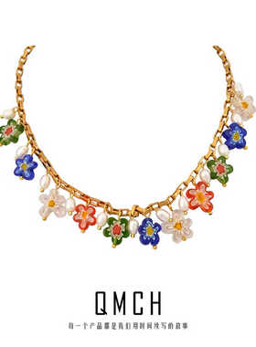 气质复古时尚项链琉璃花珍珠