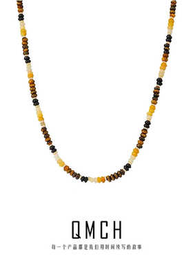 复古天然虎眼石高级项链多巴胺