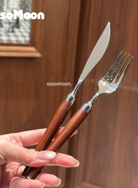 出口不锈钢实木质餐具切牛排刀主餐叉子复古高颜值家用西餐具刀叉