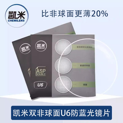 韩国凯米U2U6防蓝光非球面近视眼镜片