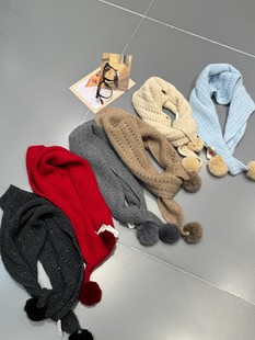 纯山羊绒毛球三角围巾披肩女时尚大气多功能造型装饰纯色小围脖