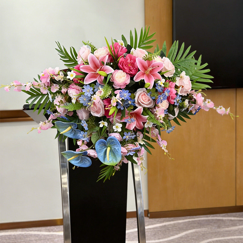 演讲讲台花仿真花主席台花束司仪台假花挂式下垂花艺发言台摆花