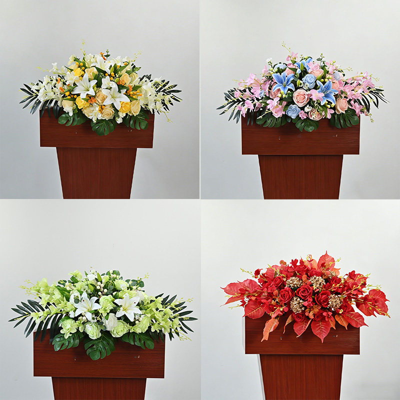 演讲台摆花长桌花仿真花商务用花酒店宴会签到台迎宾桌讲台装饰花