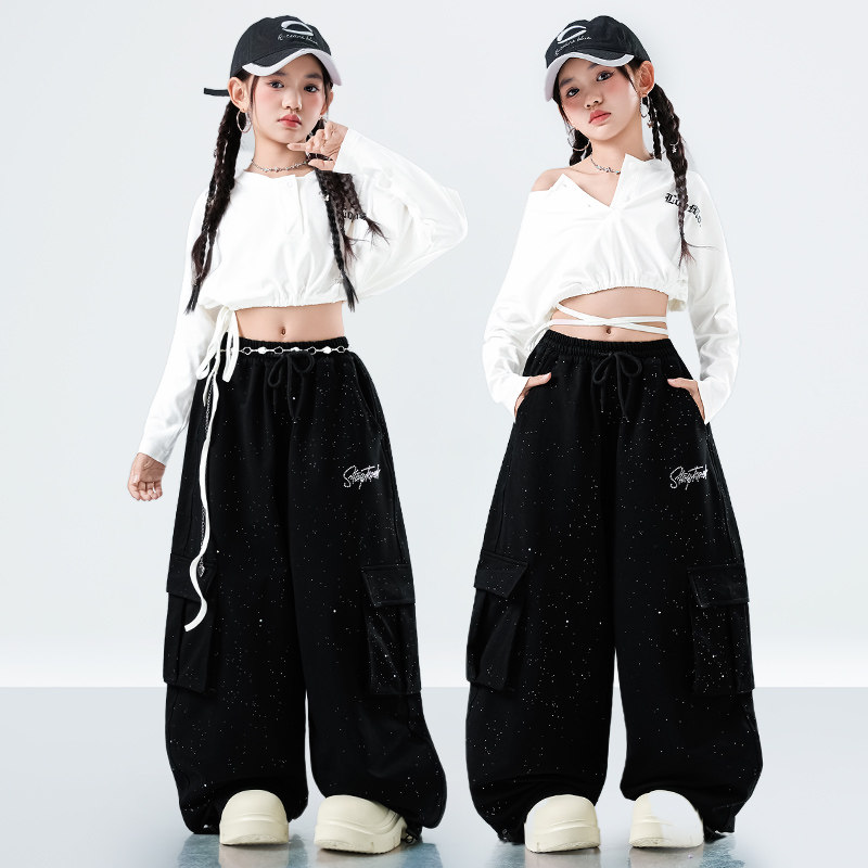 女童爵士舞服宽松长袖街舞现代舞