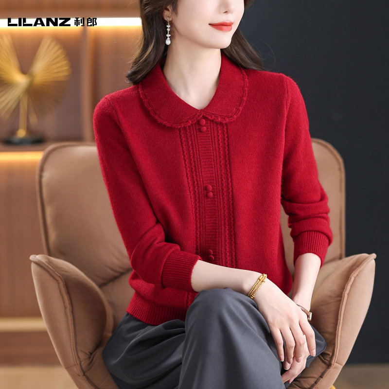 2026纯色翻领针织短款女士毛衣秋
