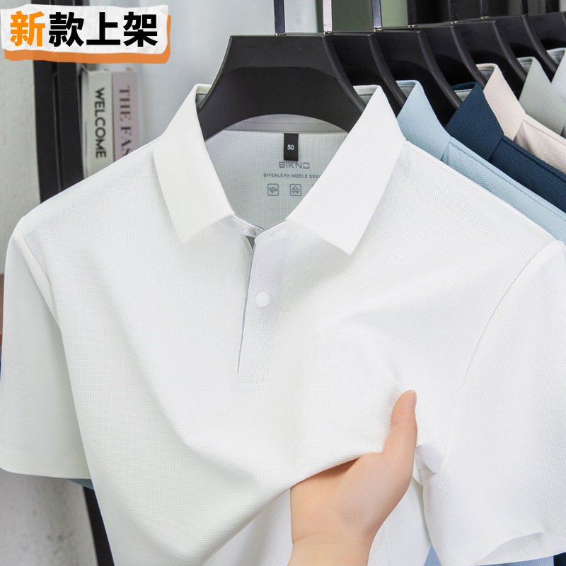 利郎T恤中青年下摆开叉撞色门襟