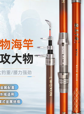 新款狼王碳素海竿远投竿超硬锚鱼竿抛竿甩杆EV摇臂无间隙渔轮套装
