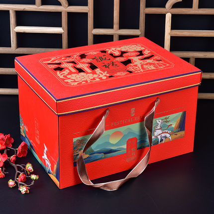 新款年货礼盒包装高档手提天地盖休闲食品海鲜特产包装国潮礼品盒