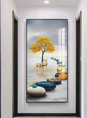 玄关装饰画贴自粘壁纸现代简约轻奢入户客厅走廊过道墙贴画3d立体