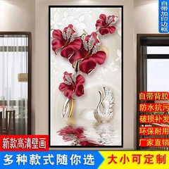 玄关3d立体墙贴画自粘装饰画客厅入户走廊过道背景墙挂画壁纸门贴