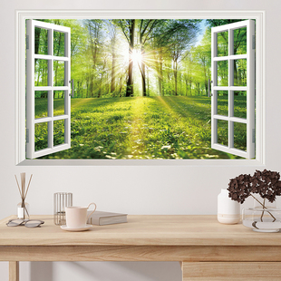 3d立体墙贴纸壁画自粘风景画客厅卧室背景墙面遮丑装 饰假窗户挂画