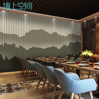 3d新中式景观背景墙纸饭店大厅壁纸火锅立体浮雕山水装饰壁画墙布