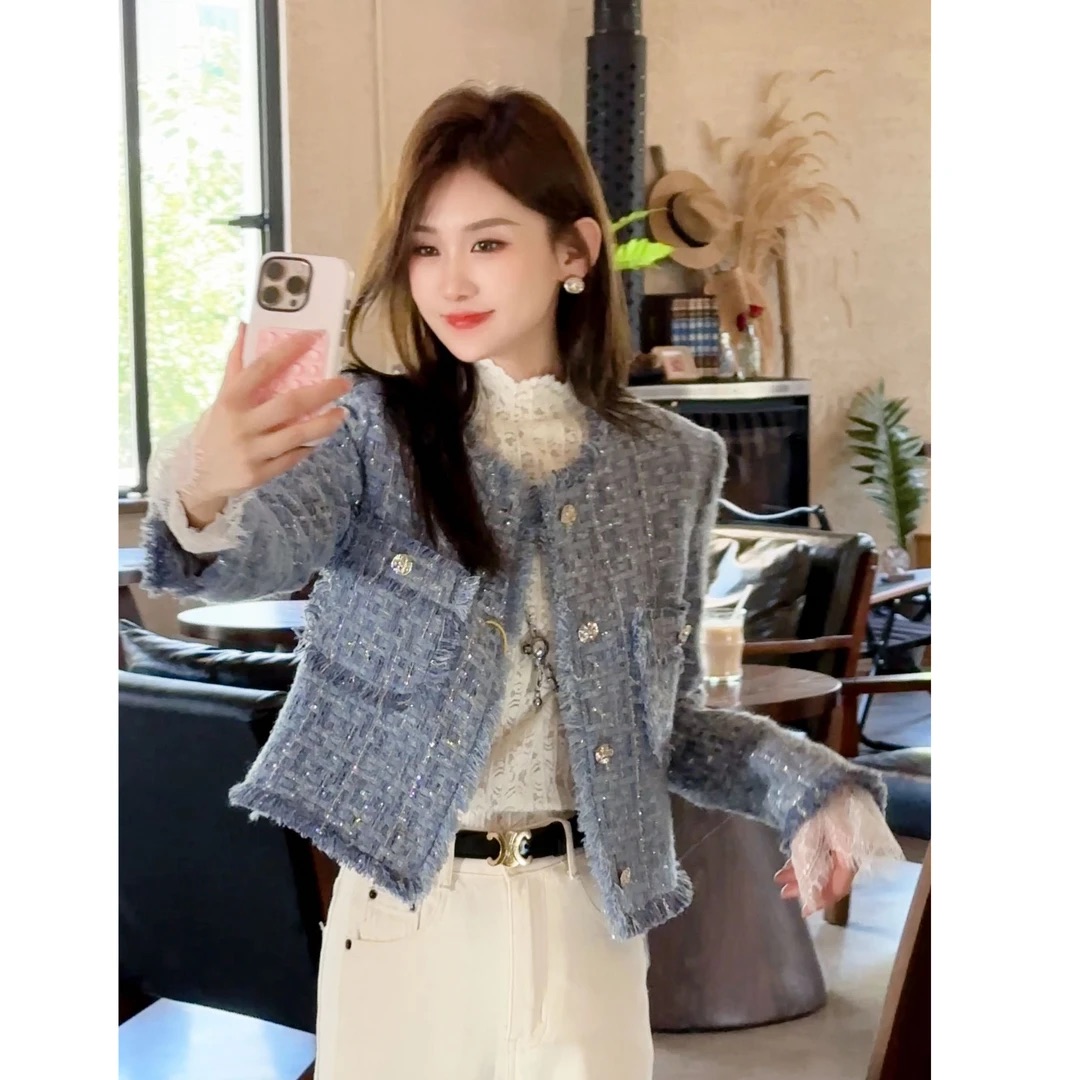 Shaw Eleven2025年秋季薄款亮片长袖小香风女装轻奢X