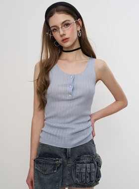 Aimme sparrow 25春夏桑蚕丝背心白蓝灰黑色时尚通勤百搭修身上衣