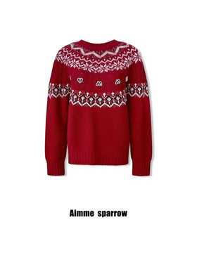 Aimme sparrow 26春夏100%羊毛红色费尔岛毛衣时尚百搭潮流保暖