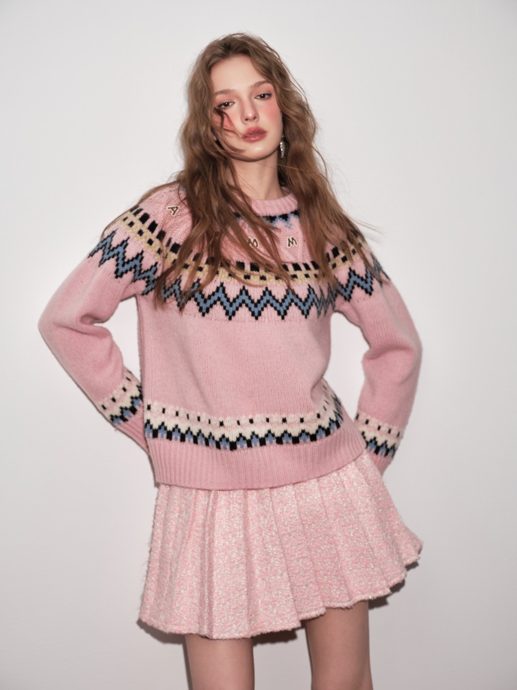 Aimme sparrow25春夏费尔岛毛衣时尚潮流百搭女针织衫宽松上衣女